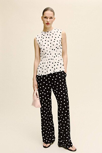 DeFacto Wide Leg Polka Dot High Waist Viscose Trousers H1722Ax26Sm