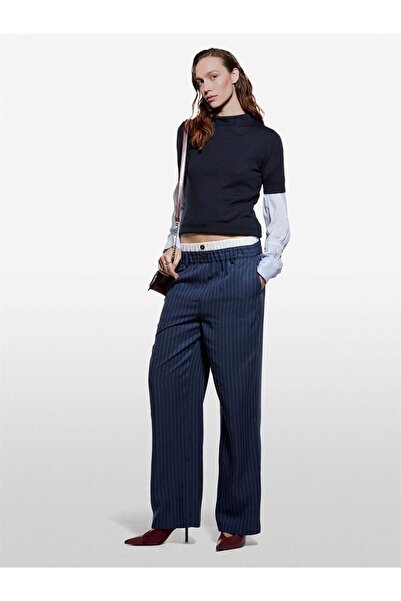 Sisley Liyosel Mixed Contrast High Waist Pants Women's Black Pants - 325A4Gnk...