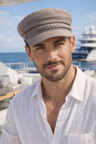 FELLMENS Cotton Sailor Captain Men's Hat with Mink Accessory Detail
