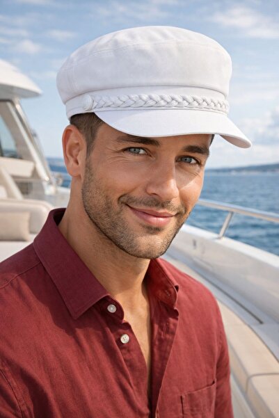 FELLMENS White Accessory Detailed Cotton Sailor Captain Men's Hat
