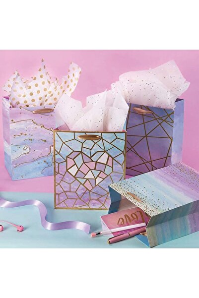 Arabest أكياس هدايا بنفسجية متدرجة اللون مكونة من 4 قطع بنمط رخامي، أكياس هدا...