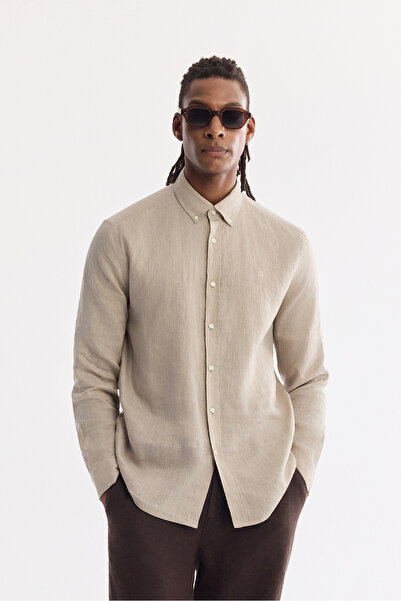 Avva Men's Stone Button Collar 100% Linen Comfort Fit Shirt B002191