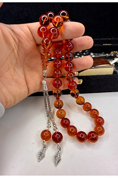 İskenderun Tesbihcilik Large Size Collectible Glass-Like Fire Amber Prayer Beads