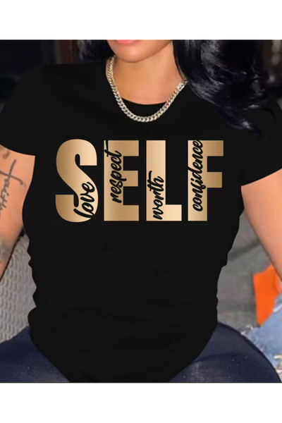 LİNA06 Letter Print Crew Neck T-Shirt, Casual Short Sleeve T-Shirt For Spring...
