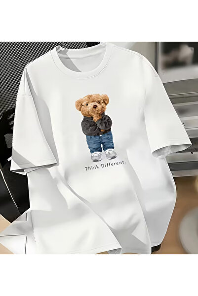LİNA06 Women's Relaxed Fit Short Sleeve T-Shirt with Cartoon Bear Graphic &Pr...