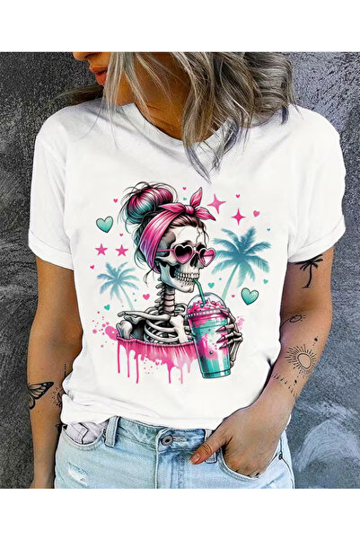 LİNA06 Breathable Printed Round Neck T-Shirt Casual Shirt New Women'S Holiday...