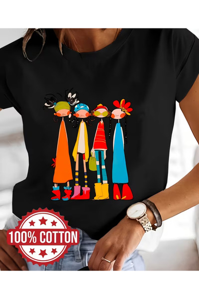 LİNA06 Graphic Print T-Shirt Made of 100%, Featuring a Colorful Abstract Desi...