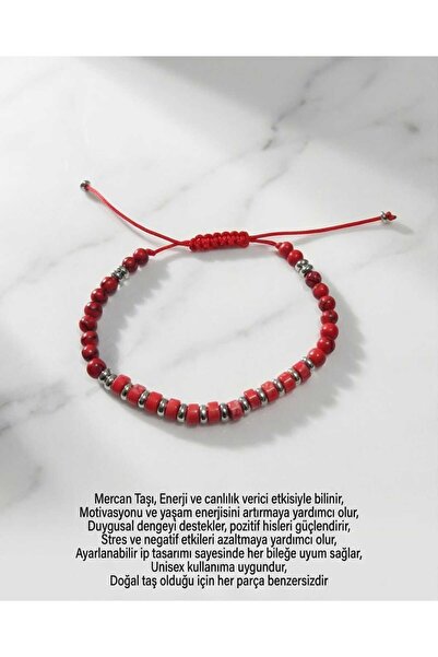 Begonia Accessories Mercan Doğal Taş Bileklik Unisex Ayarlanabilir İp Bilekli...