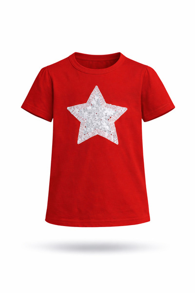 HER ŞEY NOTA www.herseynota.com Tricou cu detaliu stea roșie pentru fete, act...