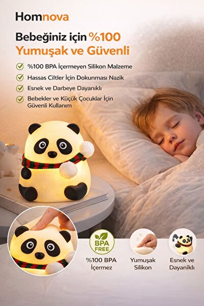 Homnova Dokunmatik Sevimli Panda Gece Lambası Slikon 7 Modlu RGB Şarjlı