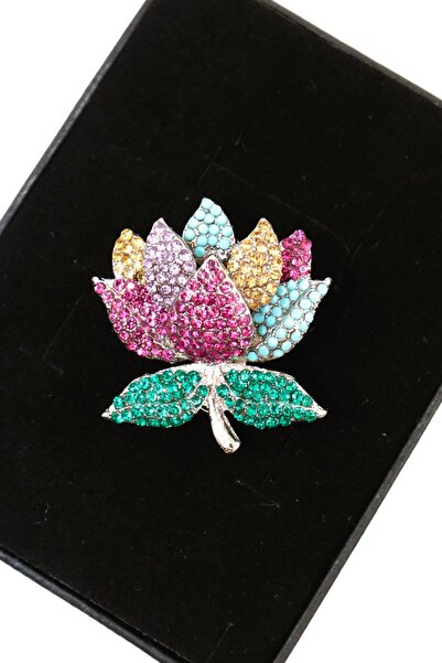 KEEBA Asaletin yeni adı Şakayık çiçeği broş gümüş renkli zirkon taşlı çiçekli...