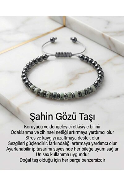 Lunexa Şahin Gözü Taşı Bileklik Unisex Ayarlanır İp Bileklik Koruyucu ve Deng...