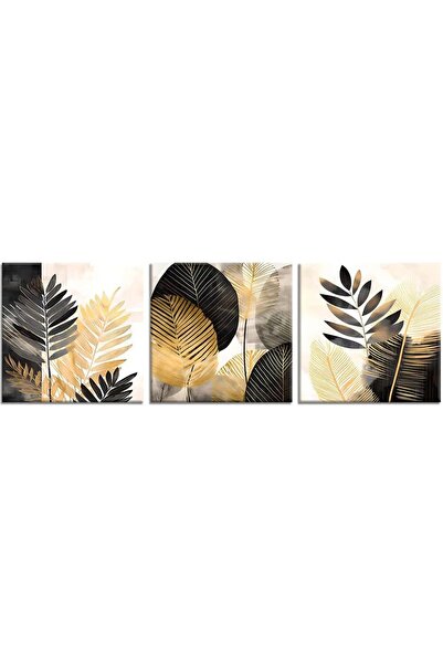 OEM Re-Bloom decorative panel set, 3 pieces, wood/canvas, black/gold, 30 x 30 cm