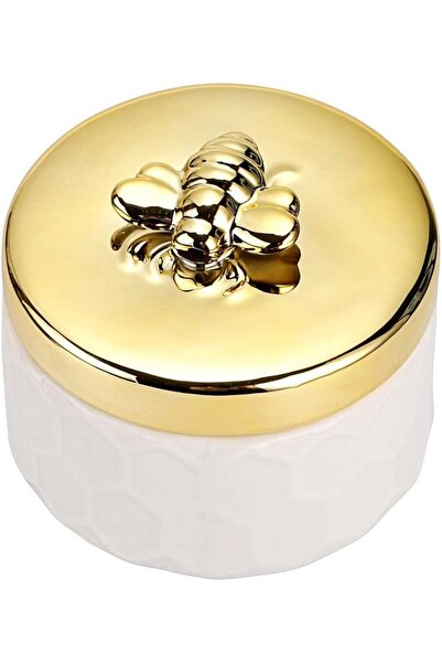 Arabest Ceramic Jewelry Box with Golden Bee Lid, Small Trinket Storage Contai...