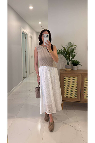 BİRCANÇİL Λεπτομερής φούστα με λευκή κεντητή επένδυση Ewen