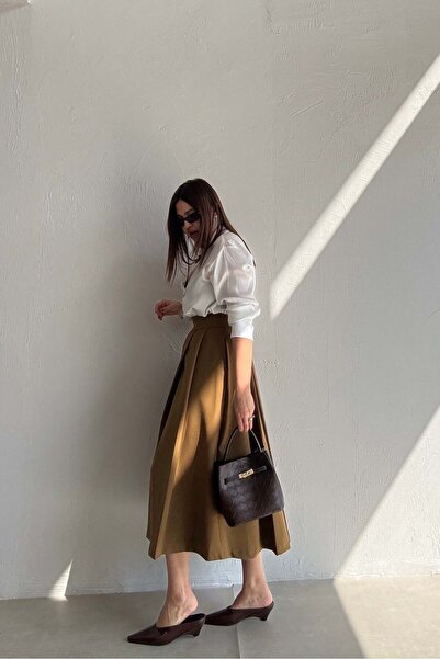 ELVAN TOLON Πλισέ φούστα χρώματος ελιάς