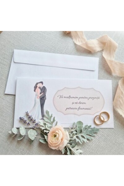 ELEDEEA Plic bani Nuntă Format DL - Design Miri Watercolor - Set 50 buc