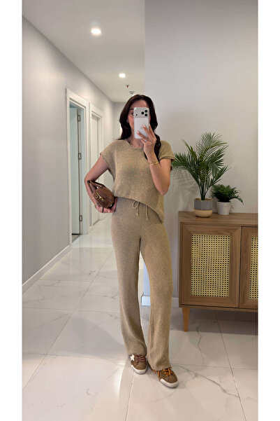 BİRCANÇİL Zirassa Beige Knitwear Trouser Set