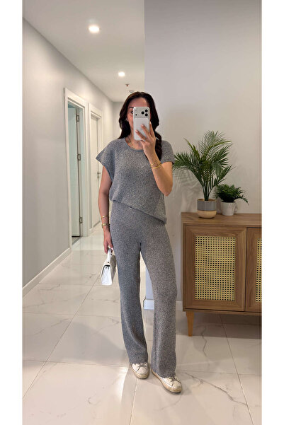 BİRCANÇİL Zirassa Gray Knitwear Trouser Set