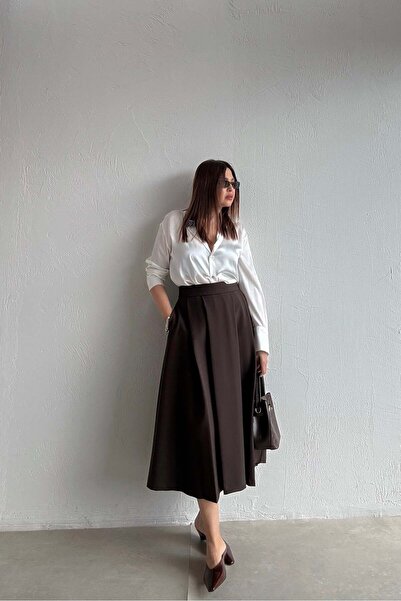 ELVAN TOLON Καφέ πλισέ φούστα