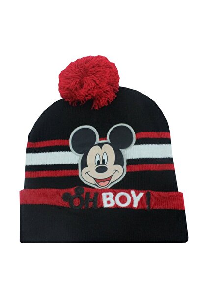 Disney Beanie with Pom-Pom, Acrylic, Oh Boy!, Mickey, Black
