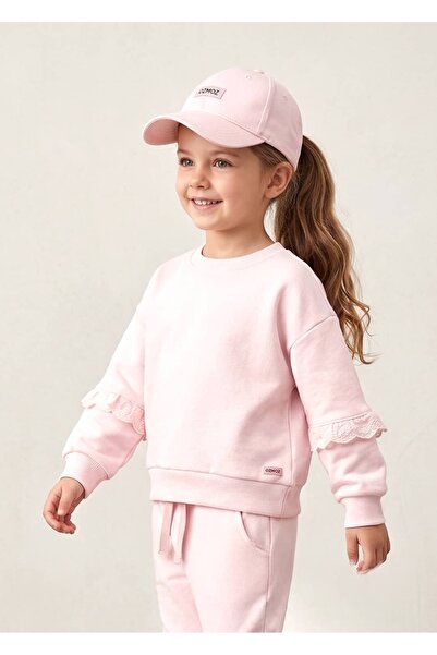 Ozmoz By Mukadder Özden Organic Lace Pink Little Girl's Sweatshirt