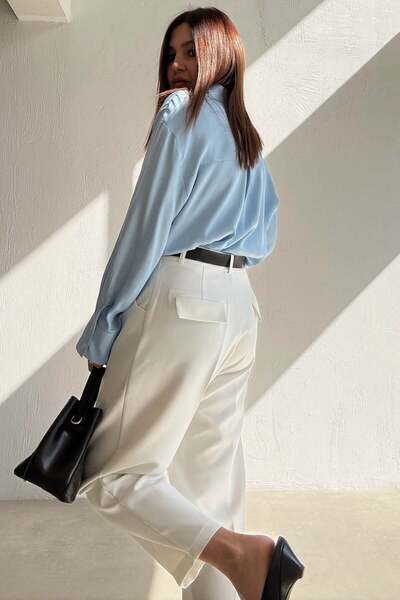 ELVAN TOLON Εκρού παντελόνι με τσέπες στο πόδι