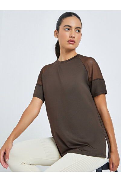 Styli Shoulder Mesh Panel Insert Oversized Yoga Top