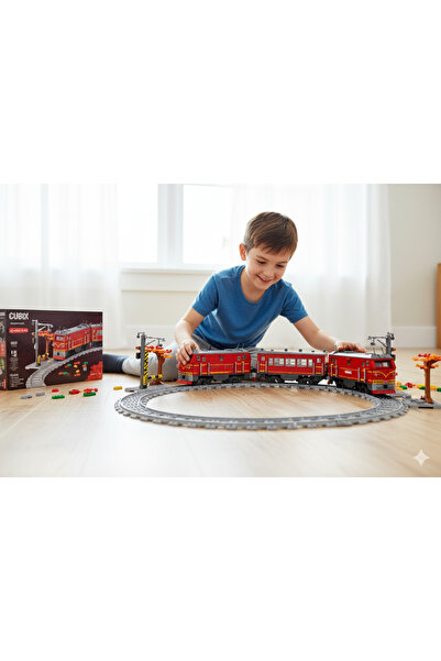 GLOBO Set Constructie Cuburi Mici, Trenulet Electric, 1 Vagon Si 1 Locomotiva...