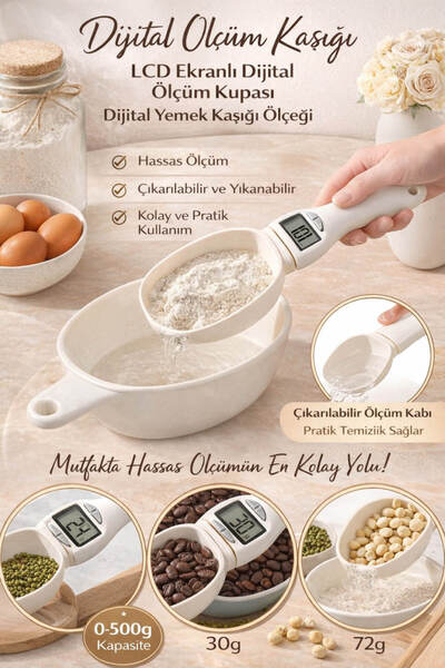 Anadolu Saray LCD Ekranlı Dijital Ölçüm Kaşığı 0-500g Hassas Mutfak Tartı Kaş...