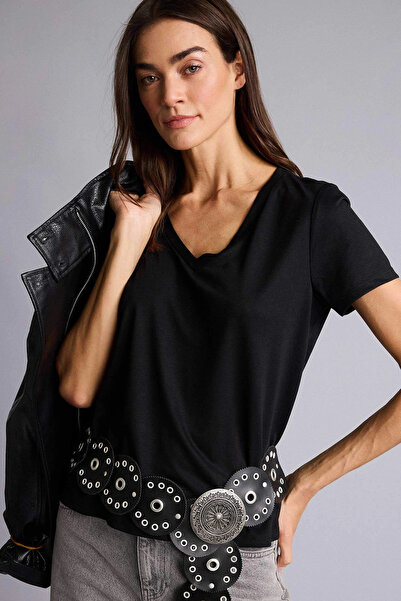 DeFacto W9204Azbk81 Black Regular Fit V-Neck Basic Plain Short Sleeve T-Shirt