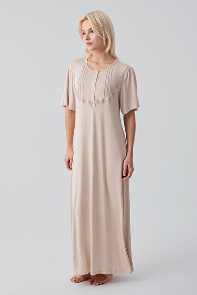 Artış Cămașă de noapte lungă, elastică, din viscoză, cu mâneci scurte și nasturi