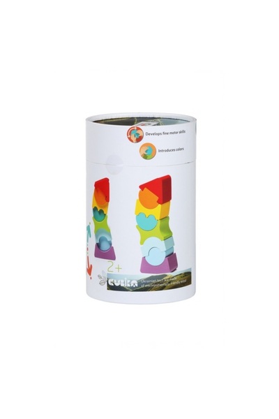 CUBIKA Jucarie Din Lemn, Cubika, Set Constructii Turn Cu Acoperis Rosu