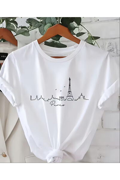 LİNA06 Casual Women'S Top with a Graphic Design, Featuring Short Sleeves And ...