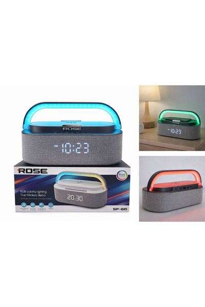 Rose SP-610 RGB Işıklı Bluetooth Hoparlör & Dijital Alarm Saat – Kablosuz Şar...