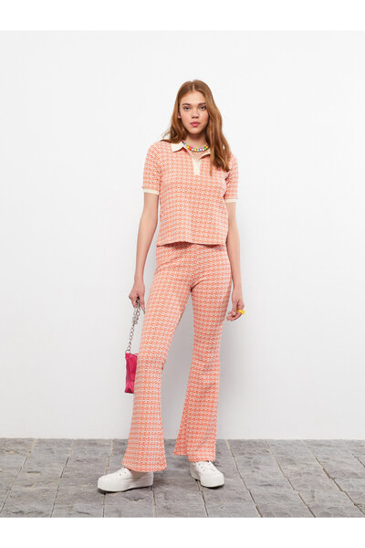 LC Waikiki Elastic Waist Narrow Fit Patterned Spanish Leg Women's Trousers