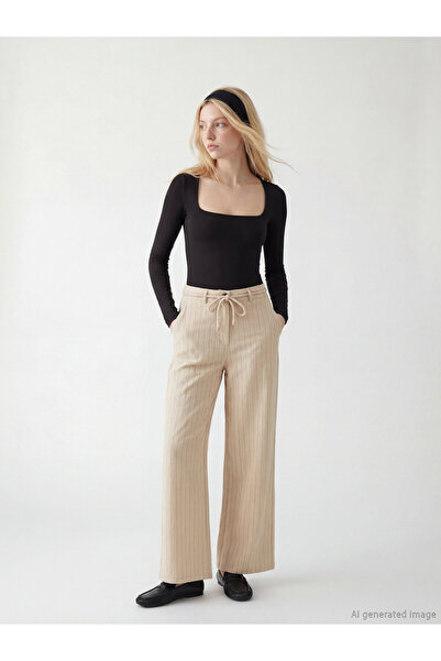 LC Waikiki Pantaloni de damă cu dungi cu talie elastică