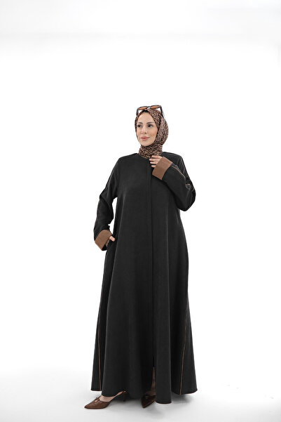 KADEEM Sare Cupra Biyeli Kol Katlamalı Abaya – Siyah - Kahve