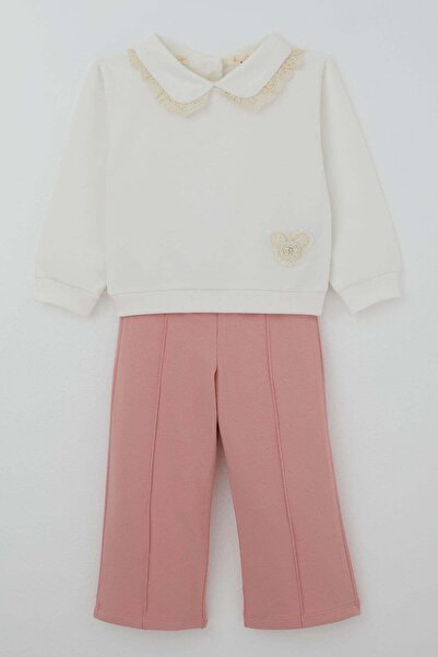 Breeze Girl's Tracksuit Set with Guipure Detail on the Collar and Heart Arma ...