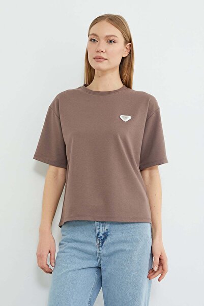 Fulla Moda Metal-Accented Crew Neck T-Shirt