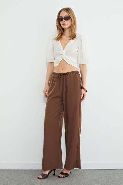 Fulla Moda Παντελόνι Palazzo με ελαστική μέση και κορδόνια