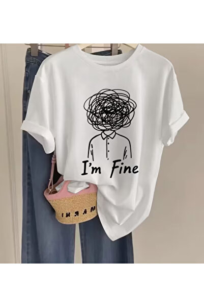 LİNA06 Graphic Print T-Shirt - Short Sleeve Crew Neck Casual Top with Minimal...