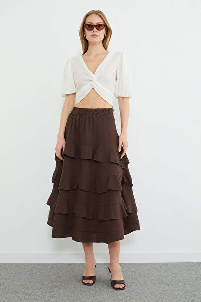 Fulla Moda Elastic Waist Muslin Fabric Midi Skirt