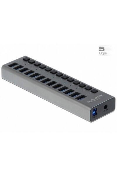 DELOCK Hub USB extern din oțel inoxidabil cu 13 porturi + switch - 63738