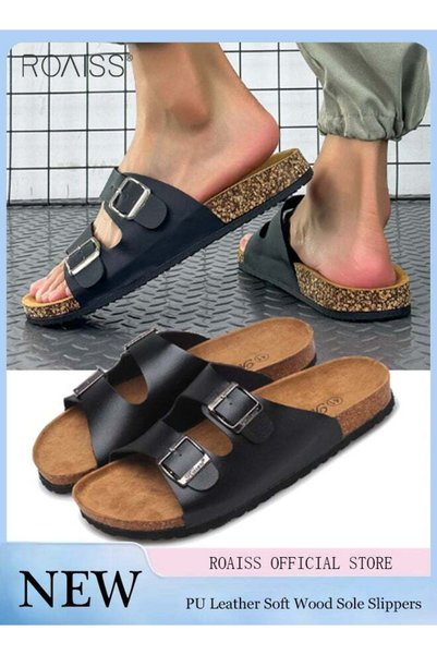 ROAISS Fashionable and Versatile Open Toe Slippers for Men Daily Commuting Be...