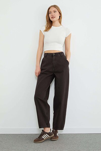 Fulla Moda بنطلون جينز شالوار عالي الخصر بسحّاب