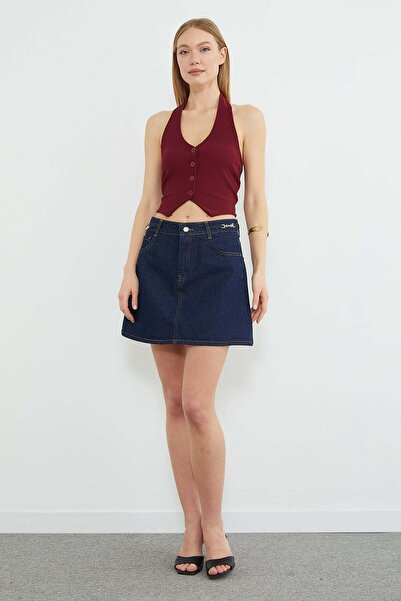 Fulla Moda Mini Jean Skirt with Chain Belt Detail