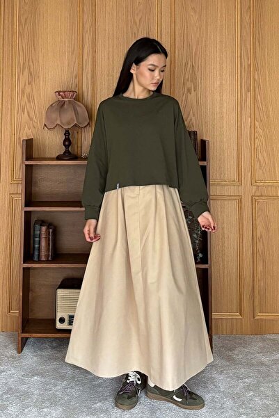 Ceylan Otantik Cream Linen Single Button Skirt