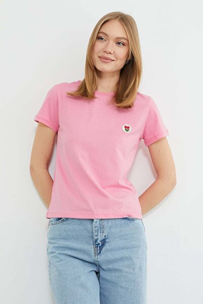 Fulla Moda Floral Embroidered Crew Neck T-Shirt