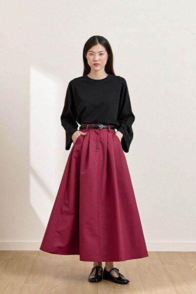Ceylan Otantik Burgundy Linen Single Button Skirt